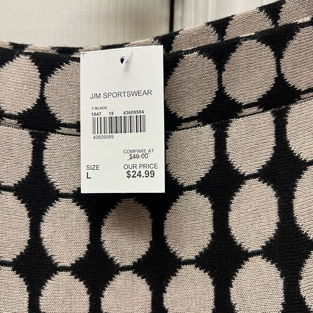 C EST. Elegant Black and Cream Polka Dot Maxi Skirt - Picture 3 of 5